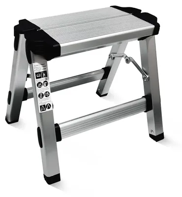 Obrázek produktu pro Skládací stupínek, hliníková žebřík, nosnost 330 kg, protiskluzové plochy, vhodný do kuchyně