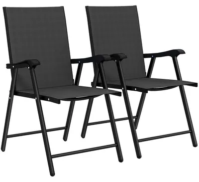 Produktbild von 2er-Set Klappstuhl Gartenstuhl klappbar mit hoher Rückenlehne Armlehne Stahl Texteline 58 x 62 x 97 cm Schwarz