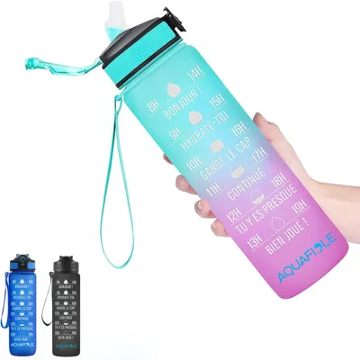 Imagen del producto de Botella para beber con pajita, de 1 litro, sin BPA, ideal para deportes y actividades al aire libre