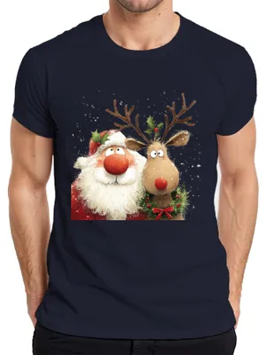 Produktbild von Rudolph Weihnachtsmann Rentier Rotnase niedlich lustig Geschenk Herren T-Shirt, Navy, M