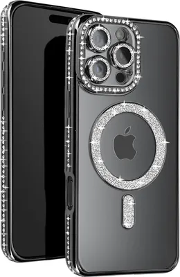 Image de Avizar, coque MagSafe Diamant pour iPhone 16 Pro Max, design luxueux, noir