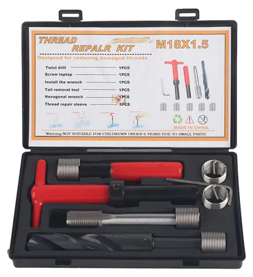 Produktbild von 10-teiliges Gewinde-Reparatur-Set, Edelstahl-Schraubenschlüssel, Gewindeeinsatz für Auto, M18 x 1,5