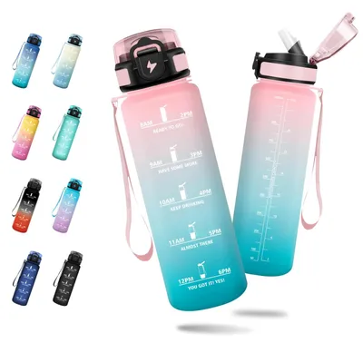 Productafbeelding van JAPORIA sportfles 1L, waterfles met rietje, lekvrij, met éénhandige opening
