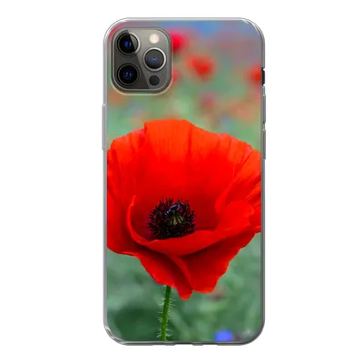 Produktbild von MuchoWow® Handyhülle Schutzhülle Hülle für iPhone 12 Pro Max Lila und rote Mohnblumen auf einer Wiese Silikon Softcase Handy Hülle - Hartschale