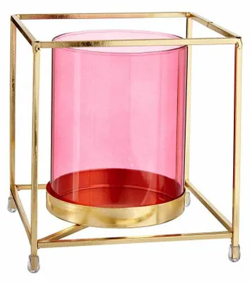 Obrázek produktu pro Svícen čtvercový růžově zlatý 14 x 15,5 x 14 cm kov sklo