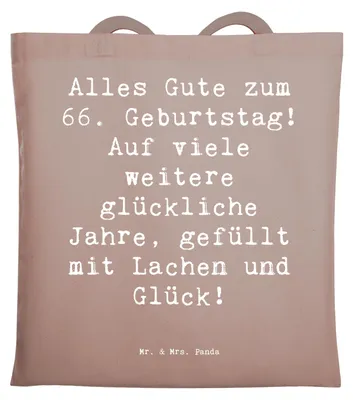 Produktbild von Mr. & Mrs. Panda Schultasche Spruch 66. Geburtstag Glückwünsche - Braun Pastell - Geschenk, Tasche, unvergesslicher Moment, Alter, Beutel, Geschenke, Jubiläum, Tote Bag