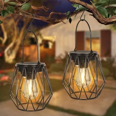 Produktbild von Solarlampen für Außen Garten Hängend 2 Stück, Solarlaterne IP65 Wetterfest Metall Solar Laterne, Retro LED Solar Laternen 2700K Warm Weiß, Solarleuchten für Draußen Gartendeko, Camping