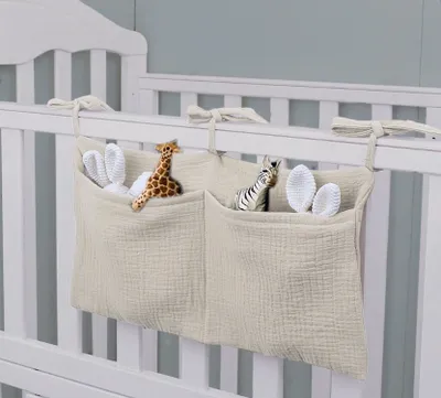 Produktbild von Babybett Organizer Tasche Aufbewahrung aus Musselin Farbe Beige