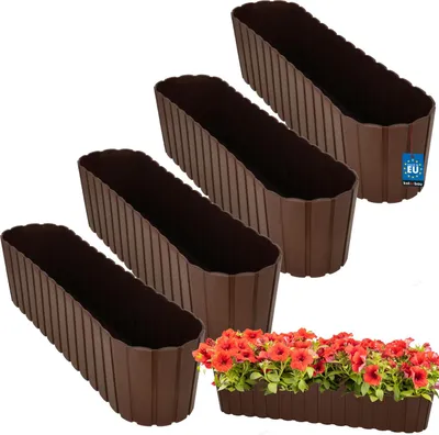 Produktbild von KOTARBAU® 4er Set Blumenkasten Balkon Blumentopf 60x14x13cm Braun Pflanzkübel Pflanzkasten Pflanzentopf Kunststoff Balkonkasten Rustikal Übertopf groß