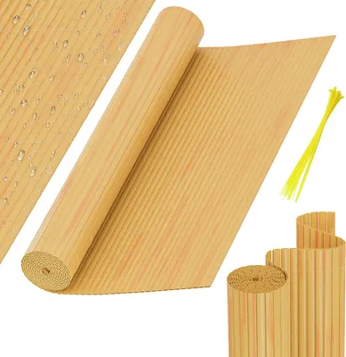 Produktbild von Jayseuw PVC Sichtschutzmatte Doppelte Verstärkung Innen, Balkon Sichtschutz mit Kabelbindern, Sichtschutzzaun Windschutz Wasserdicht ohne Bohren, Bambus 1,6 x 4m