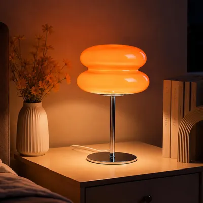 Produktbild von Nachttischlampen, LED Tischlampe, USB-Stecker, Dimmbare kuppelförmige Tischleuchte, 3 Lichtfarben Schreibtischlampe, Dekotischlampe orange Farbe