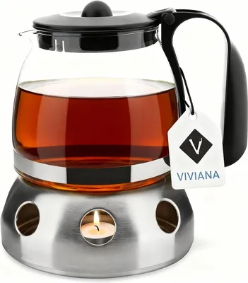 Productafbeelding van Glazen theepot met roestvrijstalen theezeef, hittebestendig, 1,2 liter, geschikt voor losse thee