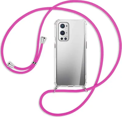 Produktbild von Handykette Backcover-Schutzhülle mit Band (Metall silberfarben) für OnePlus 9 - hot pink