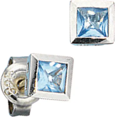 Produktbild von JOBO Ohrstecker 925 Sterling Silber rhodiniert 2 Zirkonia blau Ohrringe