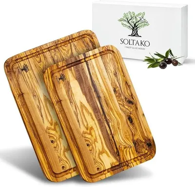 Imagen del producto de Tabla de cortar de olivo de alta calidad con ranura para recoger los jugos - Juego de 2 unidades