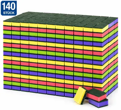 Immagine prodotto di Set da 140 spugne da cucina | Spugna per pentole colorata | Spugna per pulizie - Spugna abrasiva | Spugna per pentole 83x52x28 mm | Spugna per piatti | Spugna per pulizie
