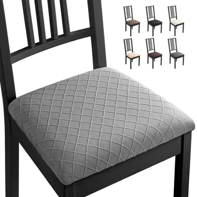 Produktbild von Stuhlhussen Esszimmerstuhl Sitzbezug 6 Stück Elasthan Jacquard Hellgrau 38-48 cm