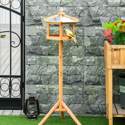 Produktbild von Vogelhaus mit Ständer und Wetterfestem Dach Vogelfutterhaus Zinkdach Vogelvilla Futterhaus Vogelständer für Wildvögel 113x40x40 cm Gelb