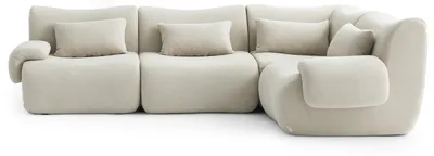 Image de Canapé d'angle modulaire 4 places MILYSOFA SOFATIME, tissu bouclé raffiné, beige crème