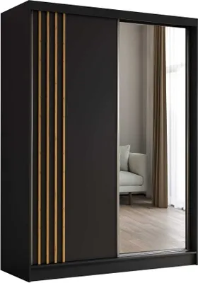Produktbild von AGMAT Schwebetürenschrank Lugo, Kleiderschrank mit 2 Türen und Spiegel, Moderne Garderobe in Farbe: Schwarz / Schwarz, Schrank in Größe: 160 x 216 x 61 cm