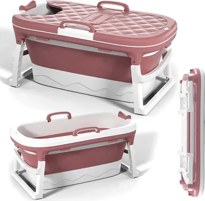 Zdjęcie produktu dla Wanna Składana Silikonowa Różowa Przenośna Kąpiel  Domowe SPA 110cm