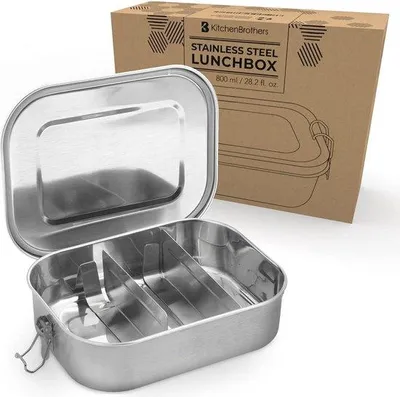 Immagine prodotto di Contenitore per il pranzo in acciaio inossidabile Unyqoos® da 800 ml – Contenitore Bento a prova di perdite realizzato in acciaio inossidabile 304 (75% riciclato), divisibile, senza BPA, adatto a adulti e bambini