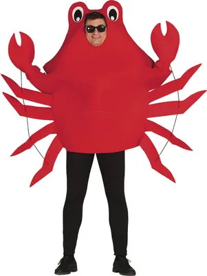 A person wearing a red crab costume.