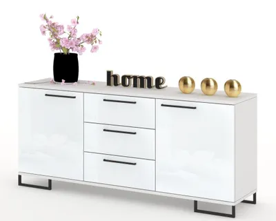 Produktbild von Kommode mit Schubladen Fernsehschrank HANA 3S Weiß Matt/Weiß Hochglanz 150cm
