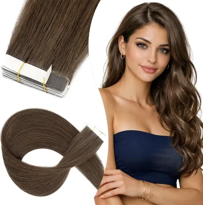 Produktbild von Tape Haarverlängerungen Echthaar, 10 Stück à 15 g, 40 cm, Dunkelbraun, mit unsichtbarem Klebeband