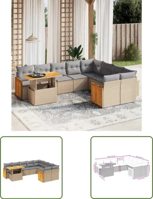 Produktbild von The Living Store 10-tlg. Garten-Sofagarnitur mit Kissen Beige Poly Rattan