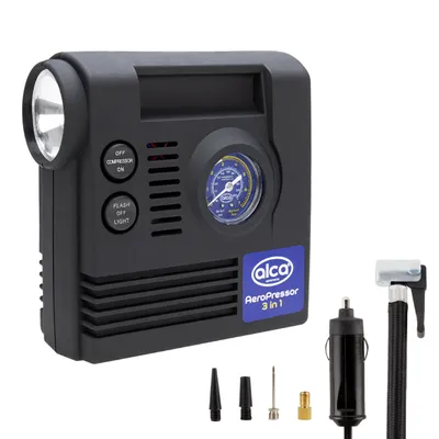 Produktbild von alca® Auto Kompressor mini 3in1 mit Licht, elektrische Luftpumpe 12V, 21 bar, Zigarettenanzünder