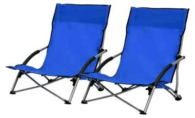 Produktbild von Klappbare Strandstühle 2 Stück. Blauer Stoff Klappstuhl
