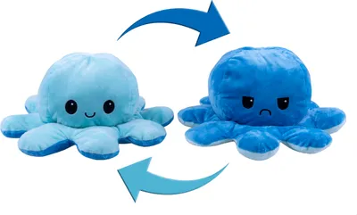 Produktbild von XXL Größe 20*40 cm Flip Octopus Blau-Dunkelblau Doppelseitige Plüschtier Kuscheltier Tintenfisch