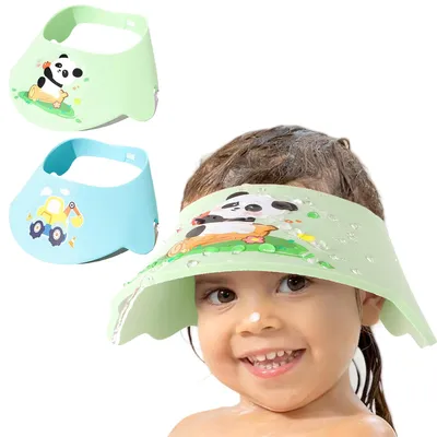 Produktbild von 2er-Pack Baby-Duschhauben-Schutz – verstellbarer Kinder-Badeschirm, Shampoo-Schutzhaube, weicher Cartoon-Stil für Kleinkinder (Panda + Bagger)