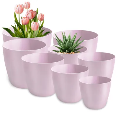 Obrázek produktu pro Sada 8 květináčů různých velikostí, plastové, růžové