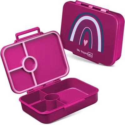 Produktbild von My Vesperbox® Brotdose für Kinder mit Fächern [BIA] - Lunchbox mit Trennfächern - Bento Box - Jausenbox - Brotzeitbox für Schule & Kindergarten - Vesperdose für Jungen & Mädchen – Lila - Regenbogen