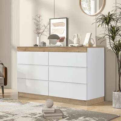 Produktbild von Flieks Kommode Sideboard mit 6 Schubladen, Wohnzimmerschränke Kommodeschrank Nachttisch für Schlafzimmer Flur Wohnzimmer, 110x40x67.5cm