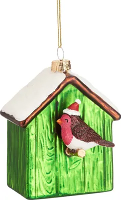 Produktbild von Vogelhaus mit Rotkehlchen Weihnachtskugel - Sass & Belle