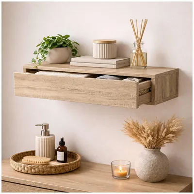 Produktbild von Wandregal mit Schublade 60 cm Sonoma