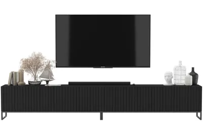 Zdjęcie produktu dla Komoda RTV Szafka RTV Glamour Czarny MAT 300 cm Ryflowane fronty Czarne Ramy