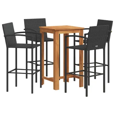 Produktbild von 5-tlg. Gartenbar-Set Schwarz Massivholz Akazie und Poly Rattan