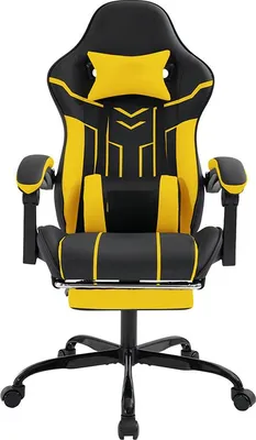 Produktbild von Ergonomischer Gaming Stuhl, mit Fußstütze, verstellbarer Hochlehner, Computerstuhl, Leder, Schwarz Weiß