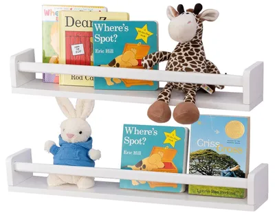 Image de Étagère murale pour livres d'enfants, 60 cm, blanche, lot de 2, en pin, étagères flottantes pour chambre d'enfant, cuisine, étagère à épices