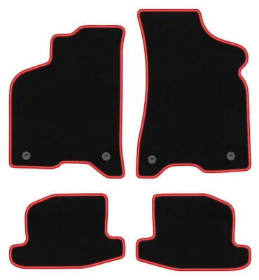 Produktbild von Velours-Fußmatten für Seat Arosa 1997-2005 (Schrägheck) – 4-tlg, Schwarz/Rot, passgenau – Wielganizator CARLUX