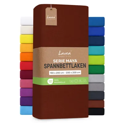 Produktbild von Lavea® Spannbettlaken 180x200cm - 200x200cm, Maya, 100% Baumwolle – Weiches, atmungsaktives Bettlaken für Matratzen bis 20cm - Kastanie