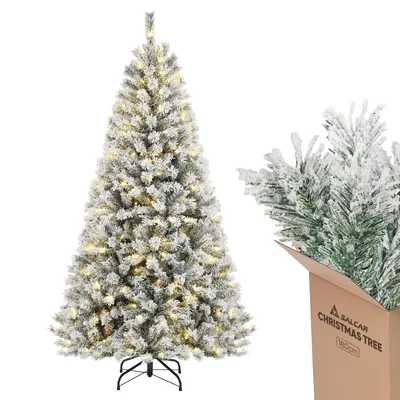 Produktbild von Salcar Künstlicher Weihnachtsbaum 180cm mit Beleuchtung 250 LED & Metallständer Tannenbaum mit Schnee Christbaum Kunstbaum Weihnachten