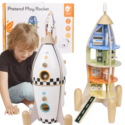 Produktbild von CLASSIC WORLD Holzrakete – Spielhaus für Kinder + Figuren, 51-teilig