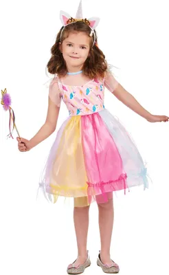 Produktbild von Einhorn Kostüm für Mädchen rosa-gelb-blau - 92/104 (3-4 Jahre)