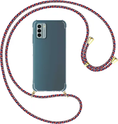 Produktbild von Handykette Backcover-Schutzhülle mit Band (Metall goldfarben) für Nokia G22 (6.5'') - silber/blau/rot