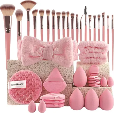 Produktbild von INF 40-teiliges Rosa Make-up Pinselset mit Schwämmen und Zubehör